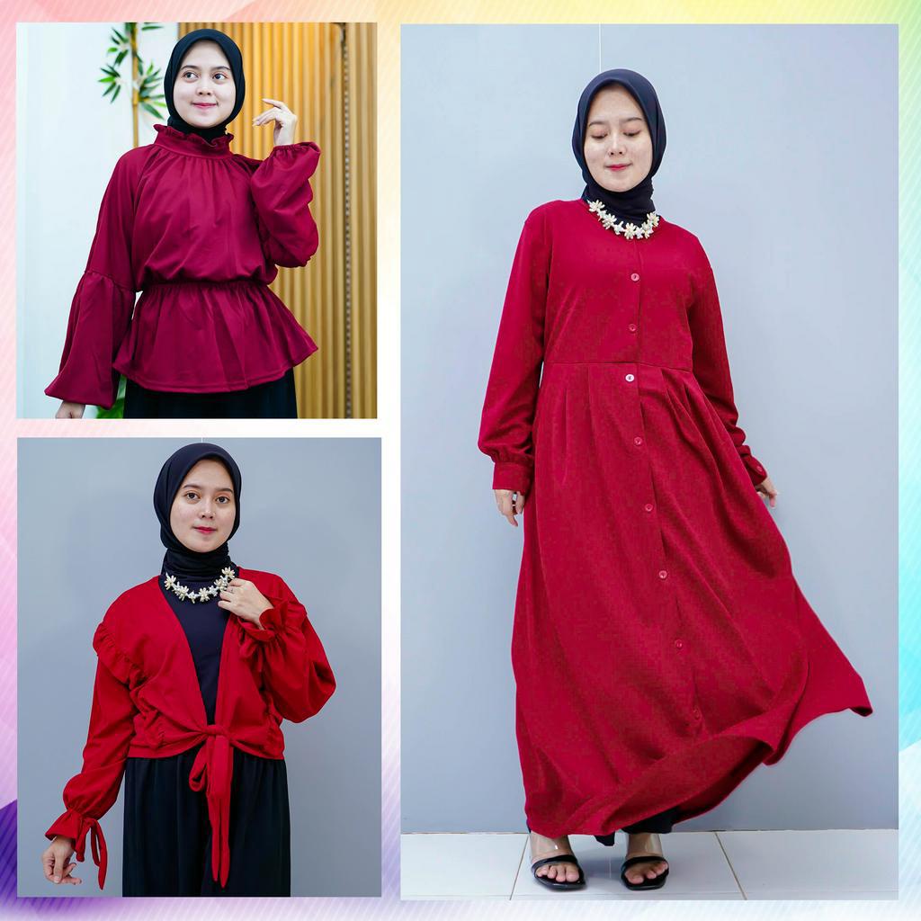 Paket bundling 3 pcs baju maroon series / paket hemat gamis blouse outer / paket keren / paket muslim