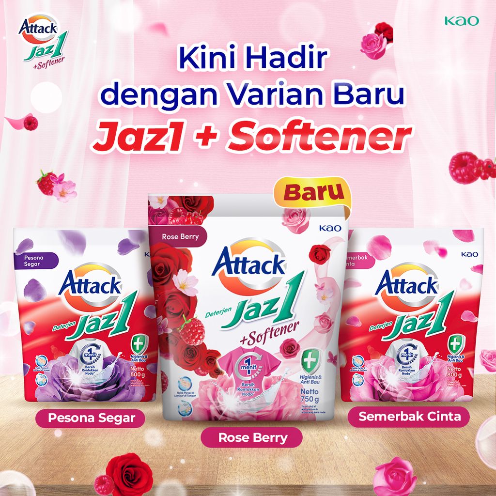 Attack Jaz1 Deterjen Bubuk + Softener Sabun Cuci Baju Rose Berry 750gr