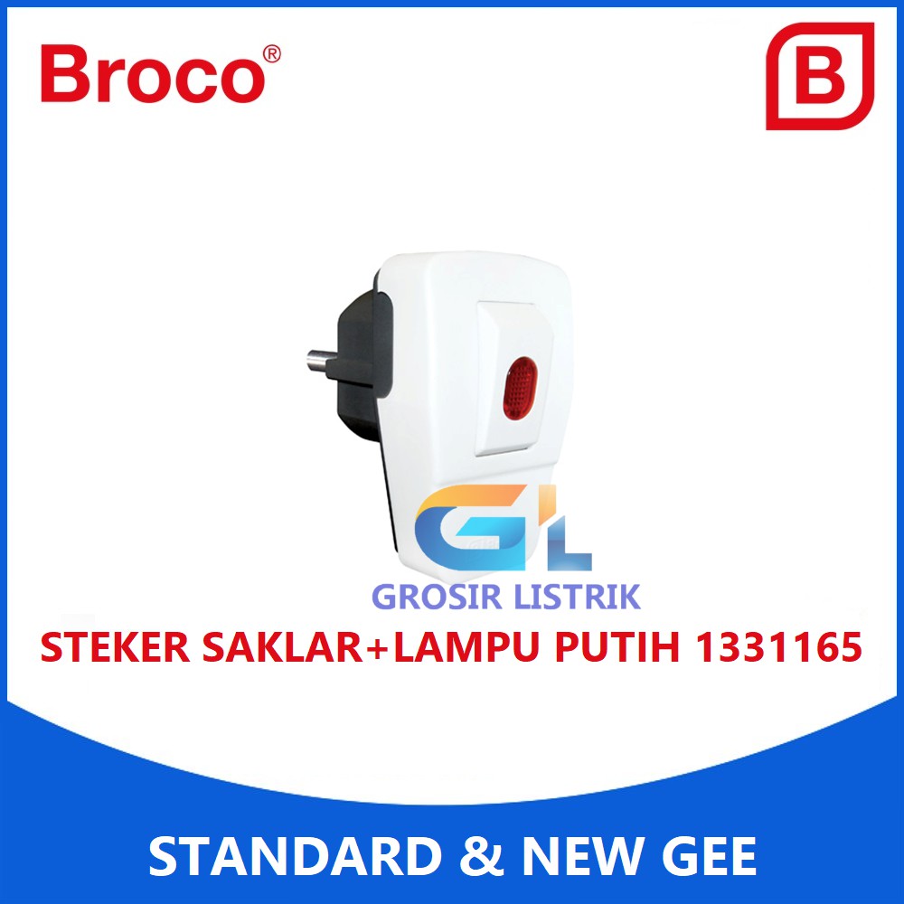 Broco Steker Saklar Lampu Putih 13311 Colokan Plug + Switch 1331165 Original Grosir Promo Murah