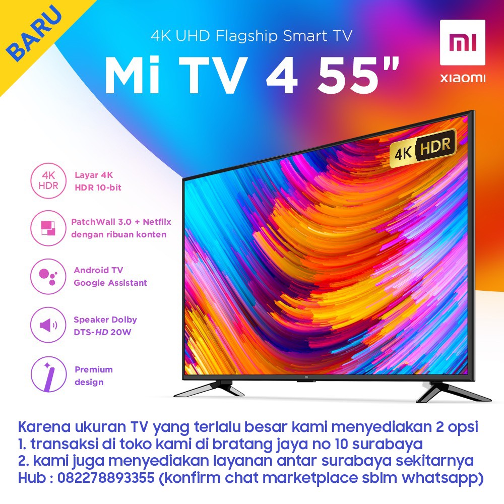 Xiaomi LED Mi TV 4 55 inch 4K UHD - Flagship Smart TV TERMURAH SESURABAYA