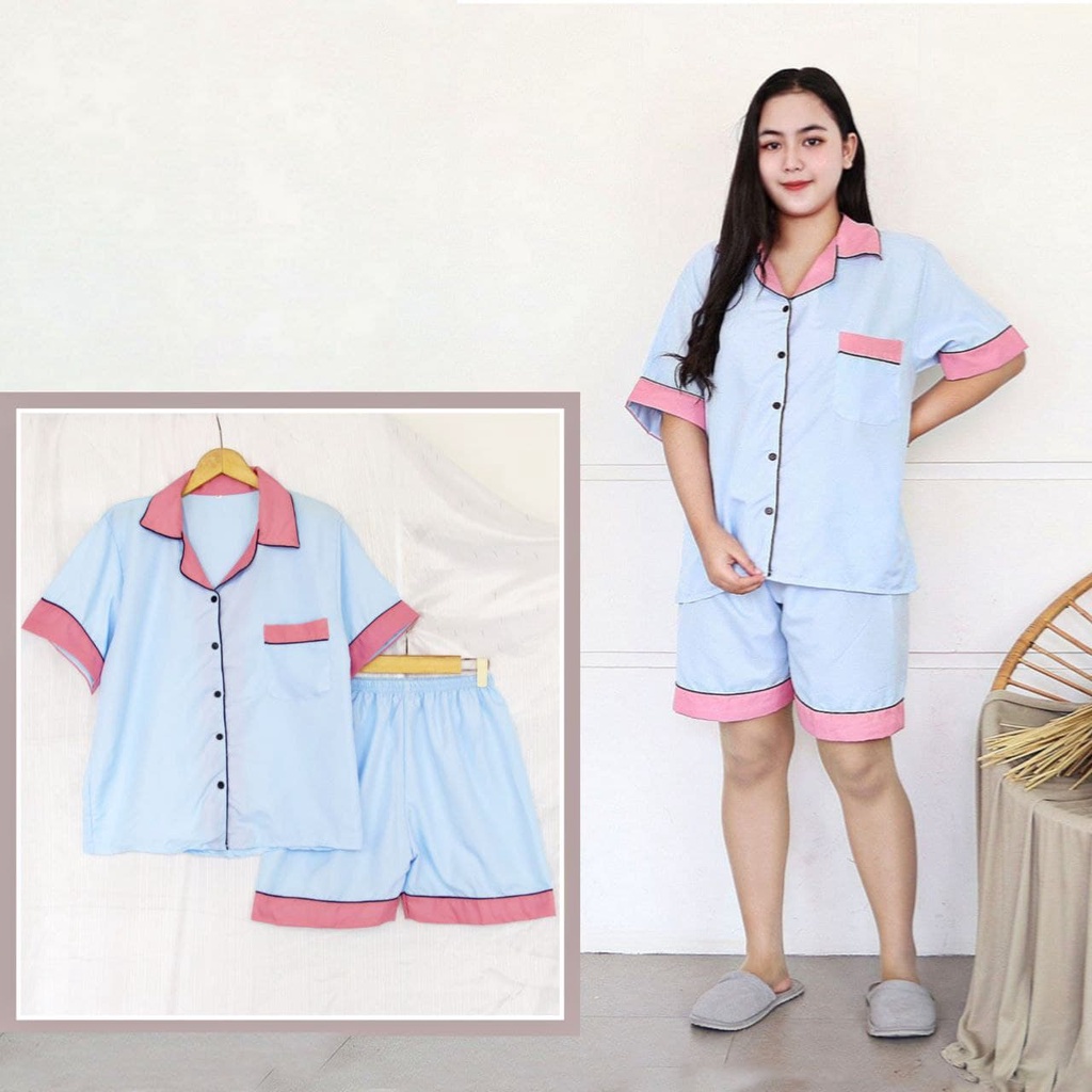 IZANY Piyama Dewasa Hotpant Combina Allsize / HP  Combina Saten Apple LD 100-BLUESKY C 1 DUSTY PI