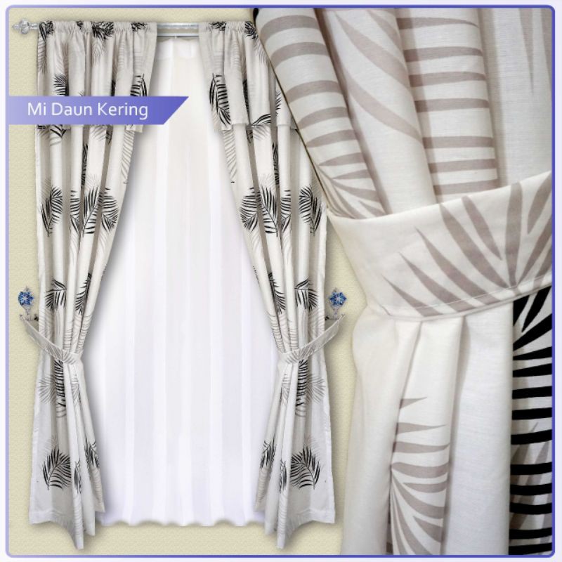 GORDEN KATUN MIKROTEK MOTIF MI DAUN KERING PUTIH T200 / TIRAI HORDENG PONI / DEKORASI RUMAH MODERN