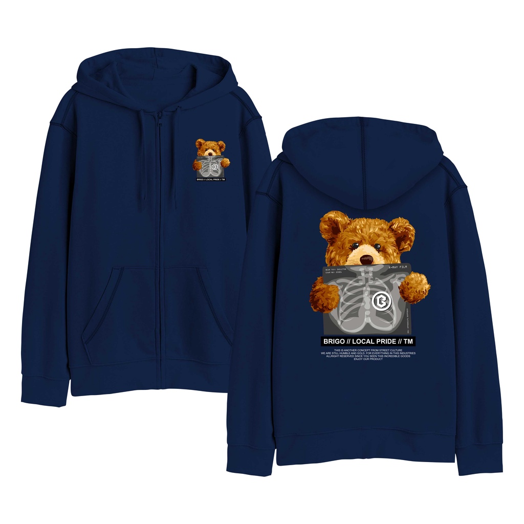 Sweater Hoodie Resleting BRIGO Bear Sick Sablon DTF Fleece Cotton II BRIGO Zipper Jumper Hoodie Bear Sick II M-XXL (Pria &amp; Wanita) Free stiker&amp;Gantungan Kunci