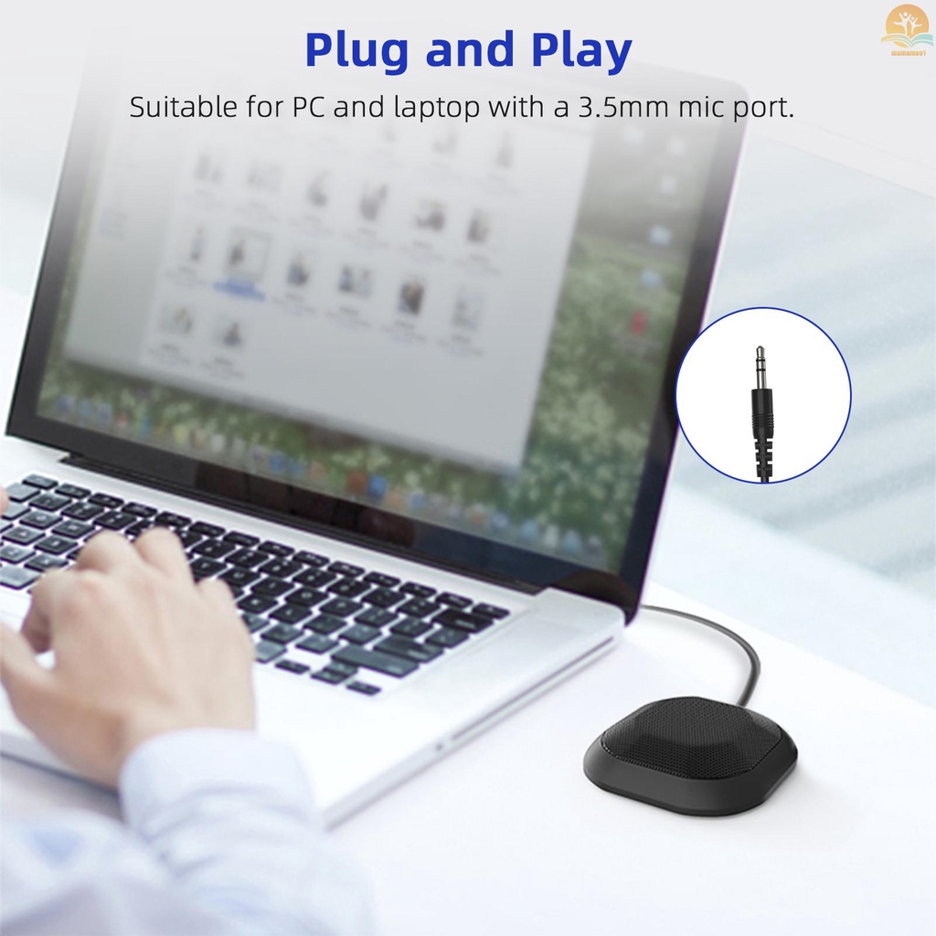 Portable 3.5mm Plug Conference Microphone 360° Omnidirectional Condenser Computer PC Mic Plug and Play Small Microphone for PC Laptop Video Conference Chatting Gaming Recording Online Class Skype