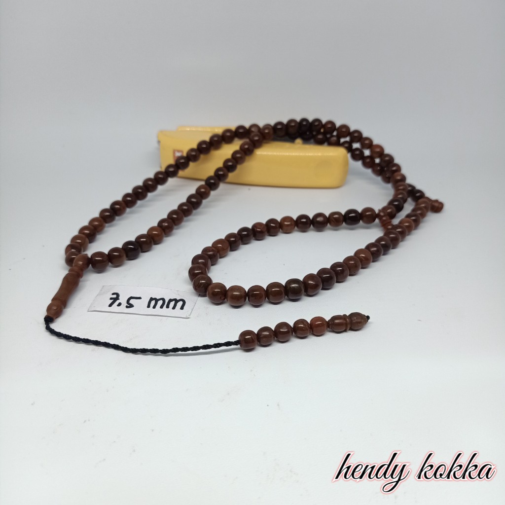 Tasbih Kokka kaukah 99 bulat polos coklat 7,5 mm