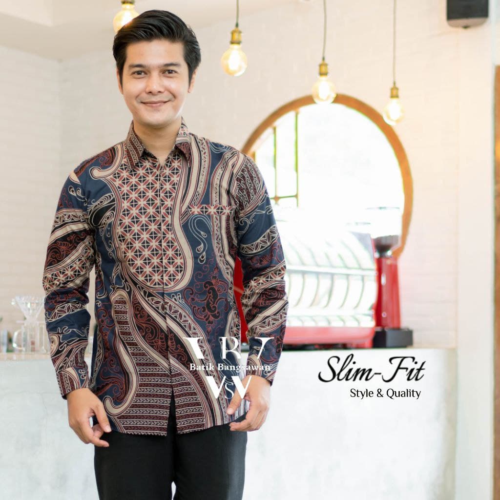 Kemeja batik slimfit lengan panjang size m l xl xxl xxxl