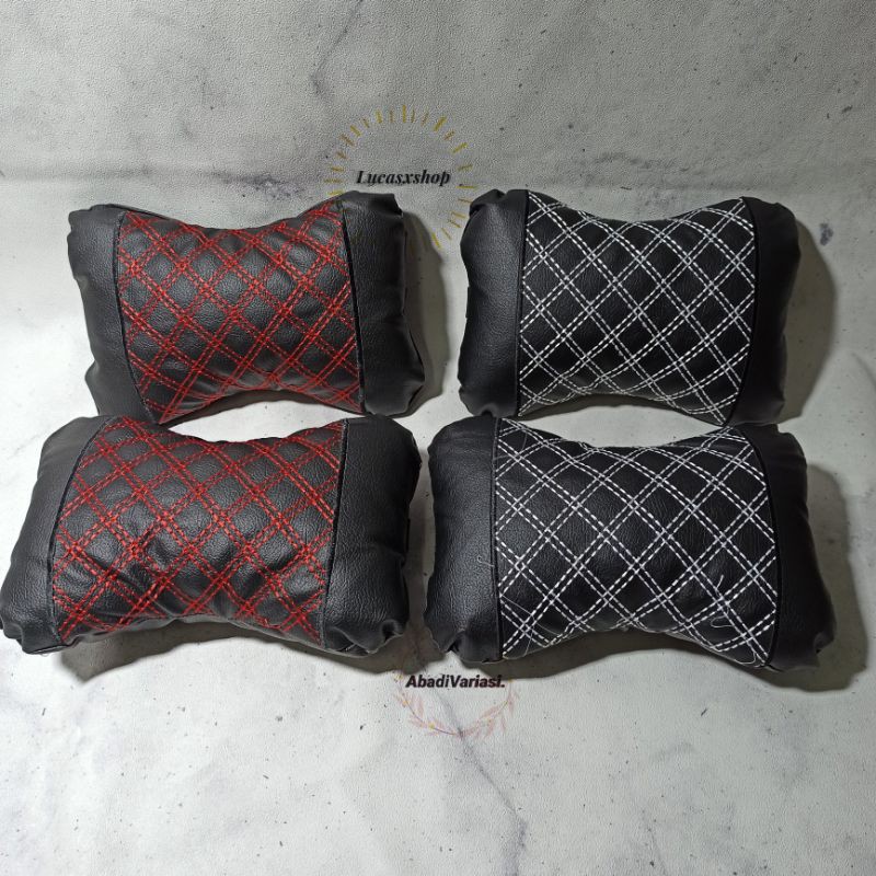 Head Rest Bantal Leher Mobil Motif Pita Hitam Kulit