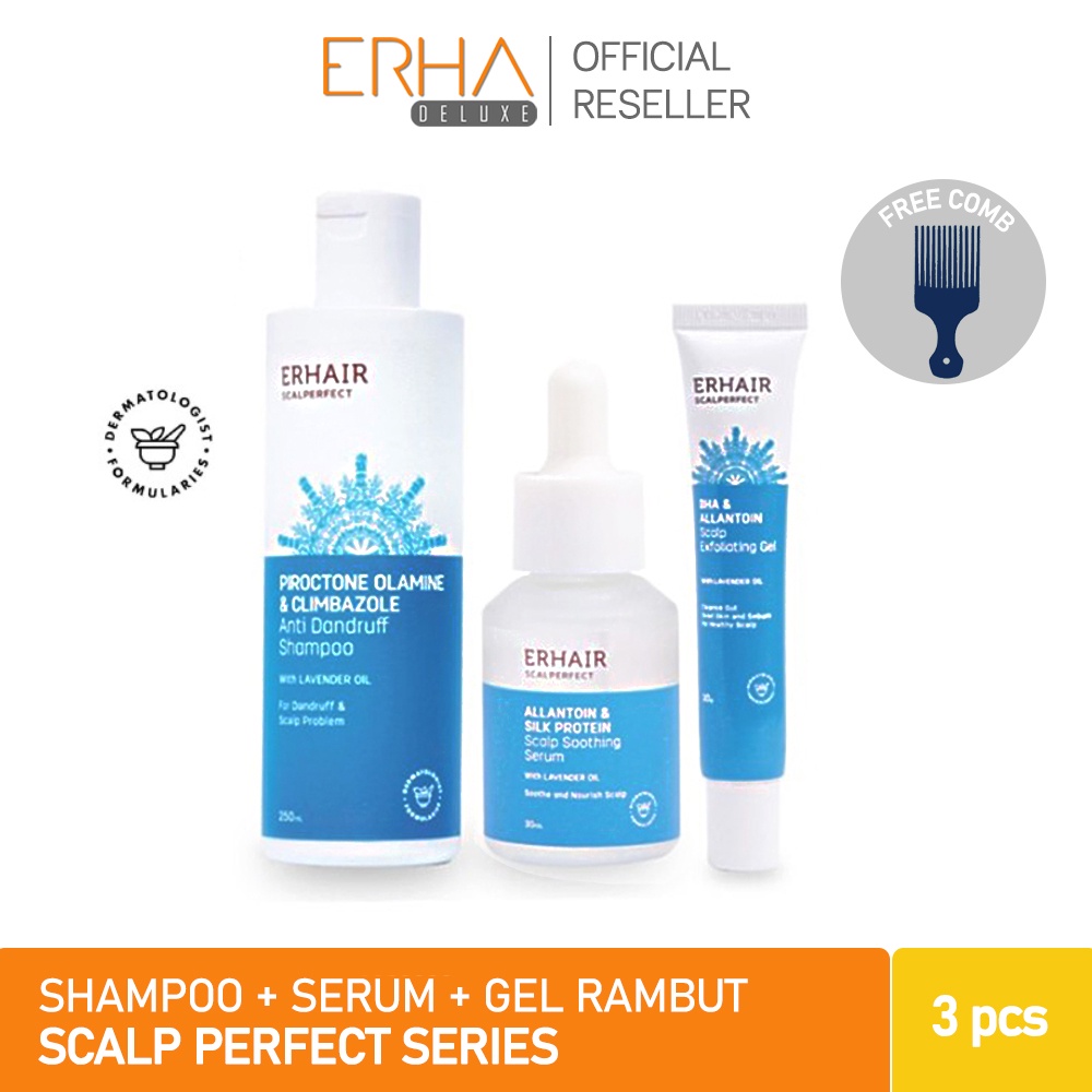 ERHAIR Paket Perawatan Rambut ERHA Scalp Scalperfect Shampoo + Serum + Gel - Anti Ketombe