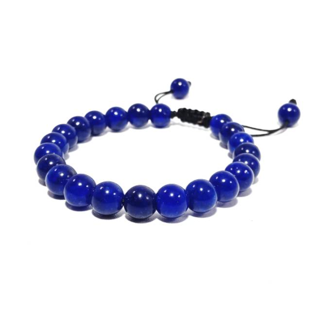 Gelang Batu Blue Jade Kristal Diameter 8 Mm Model Tali Serut Buat Pria Dan Wanita Tampil Beda