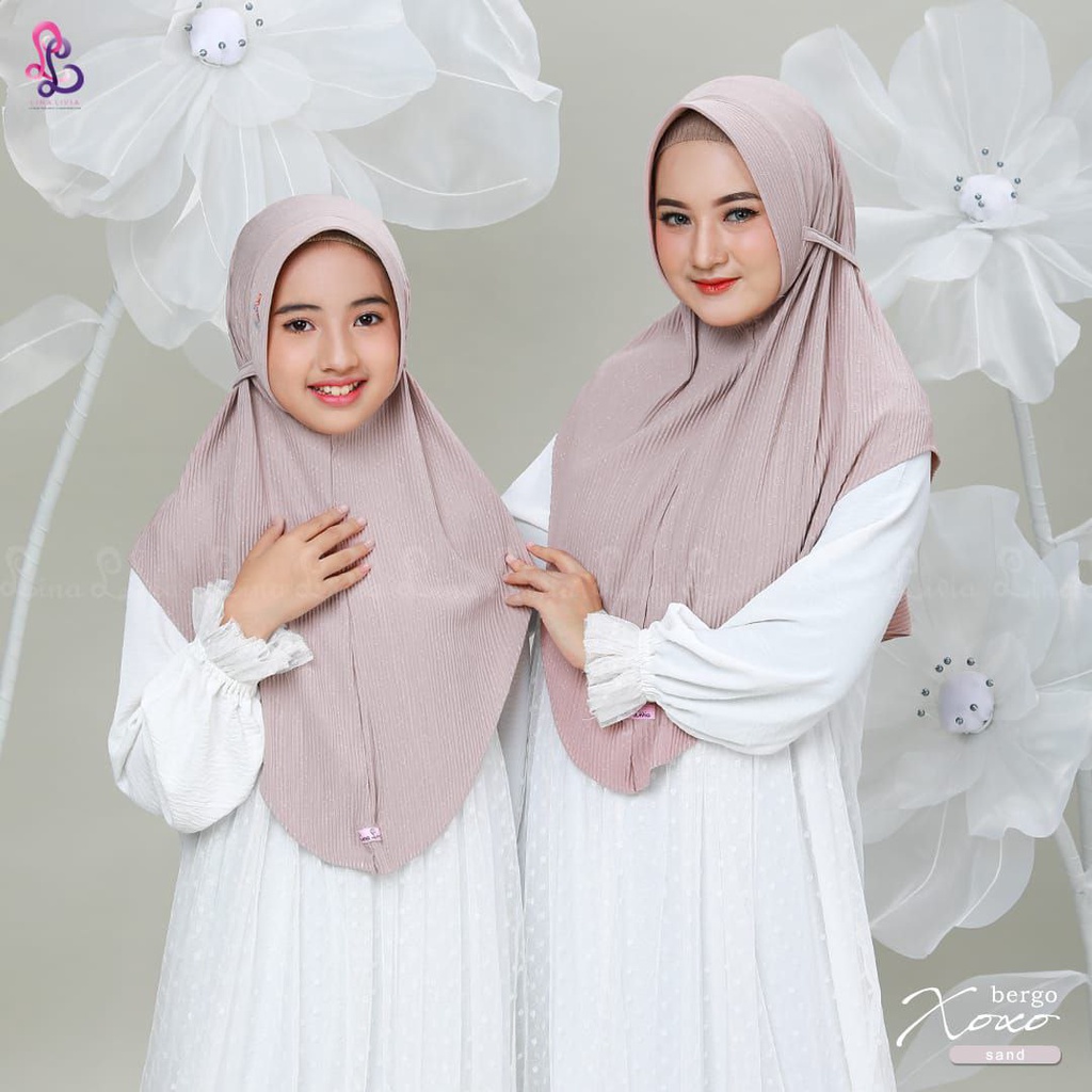 BERGO XOXO LINALIVIA HIJAB JERSEY TALI MOTIF DAN PLISKET ORI /JILBAB PLISKET TALI /BERGO XOXO