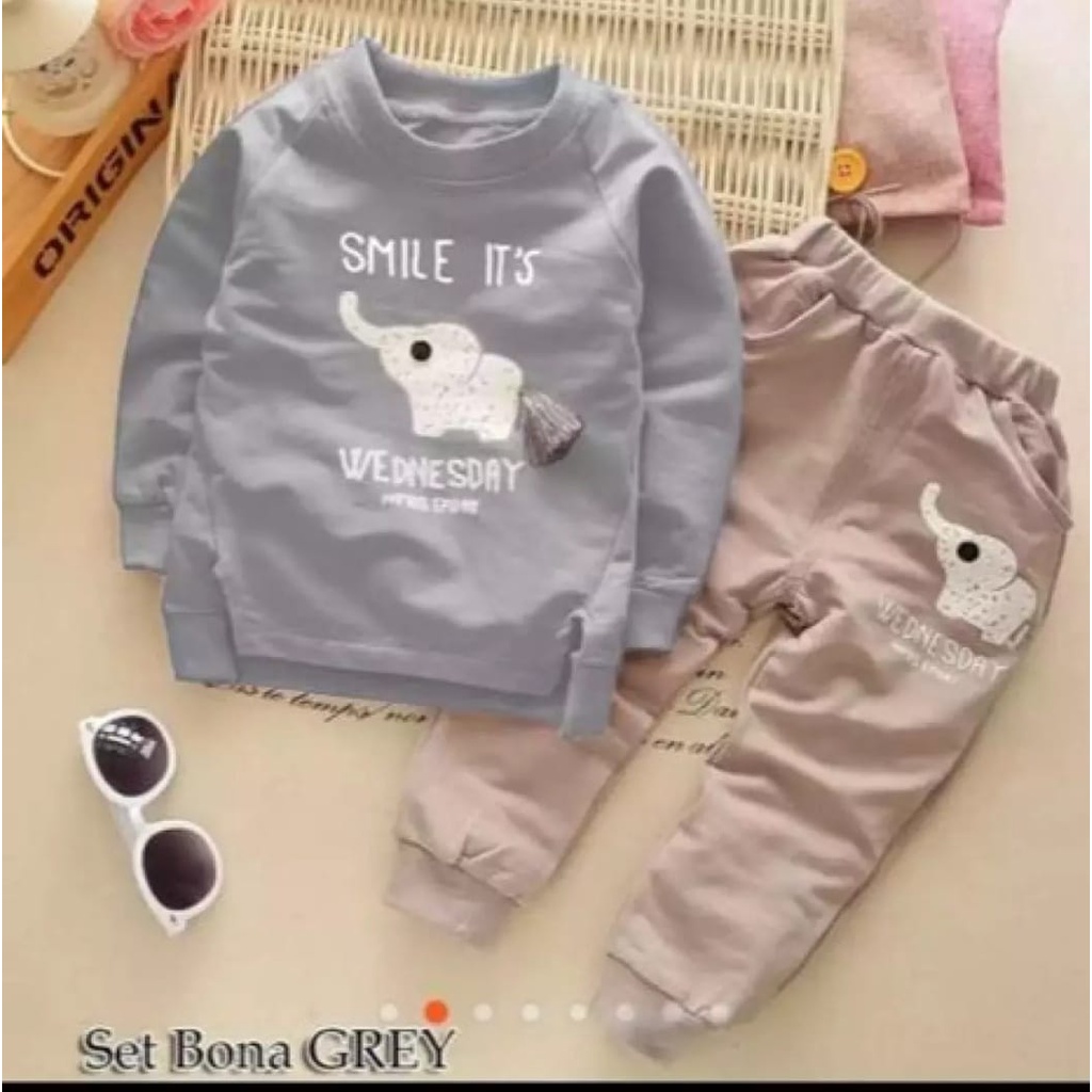 SETELAN SWEATER ANAK MOTIF GAJAH SETELAN SWEATER UMUR 1-5 TAHUN