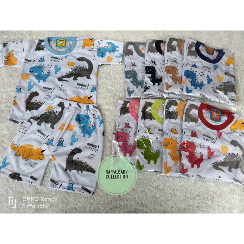 Stelan baju+celana pendek motif dino