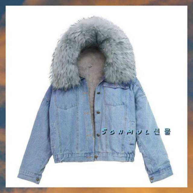 IMPORT PREMIUM WOMAN WINTER DENIM FUR JACKET JAKET WANITA MUSIM DINGIN