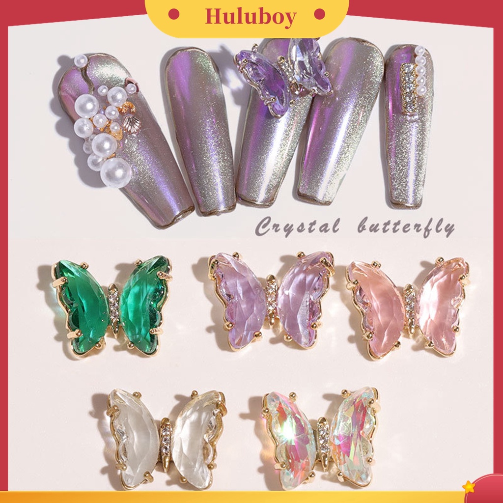 Huluboy Huluboy♡ Butterfly Ornamen Kuku 3D Bentuk Kupu-Kupu Warna-Warni Bahan Zircon Untuk Wanita