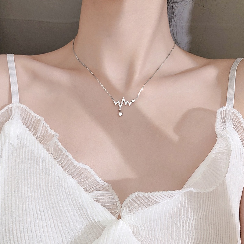 Kalung Rantai Klavikula Hias Liontin Electrocardiogram Bahan S925 Sterling Silver Untuk Wanita