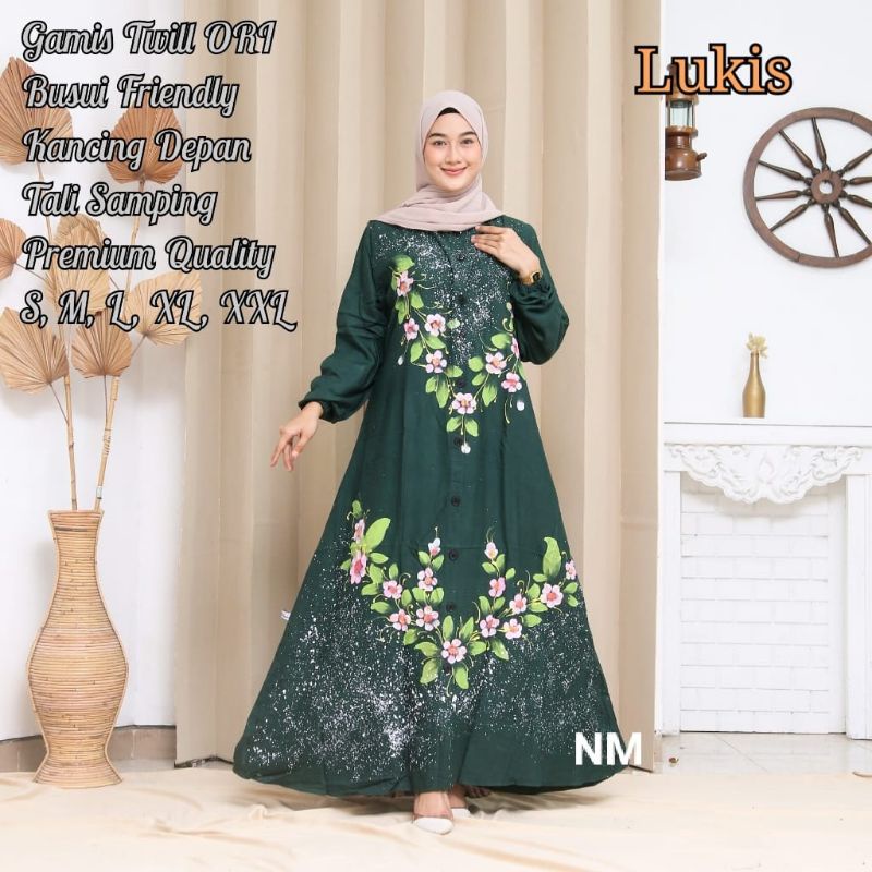 gamis twill ori motif lukis