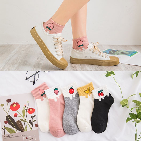 Kaos Kaki Pendek Wanita Ankle Motif Buah 2 Warna / Kaos Kaki Wanita Import Unik Lucu / Kaos Kaki Pendek Murah / TV-120