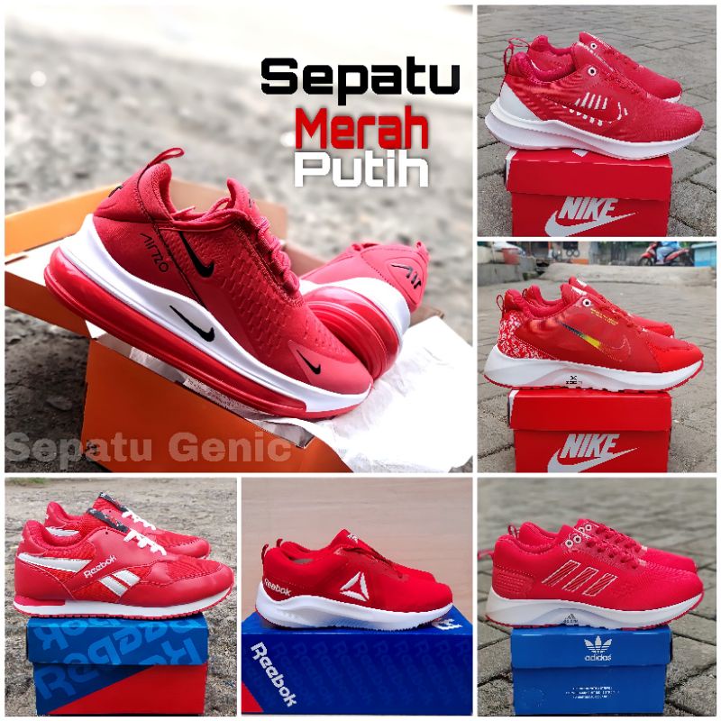 Sepatu Warna Merah Putih Wanita Olahraga Lari Senam Zumba Aerobik Gym Ringan Bisa Untuk Seragaman