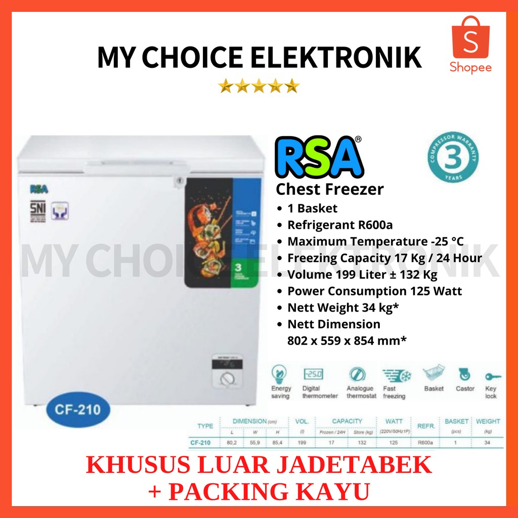 RSA Chest Freezer CF-210 [Luar Kota]