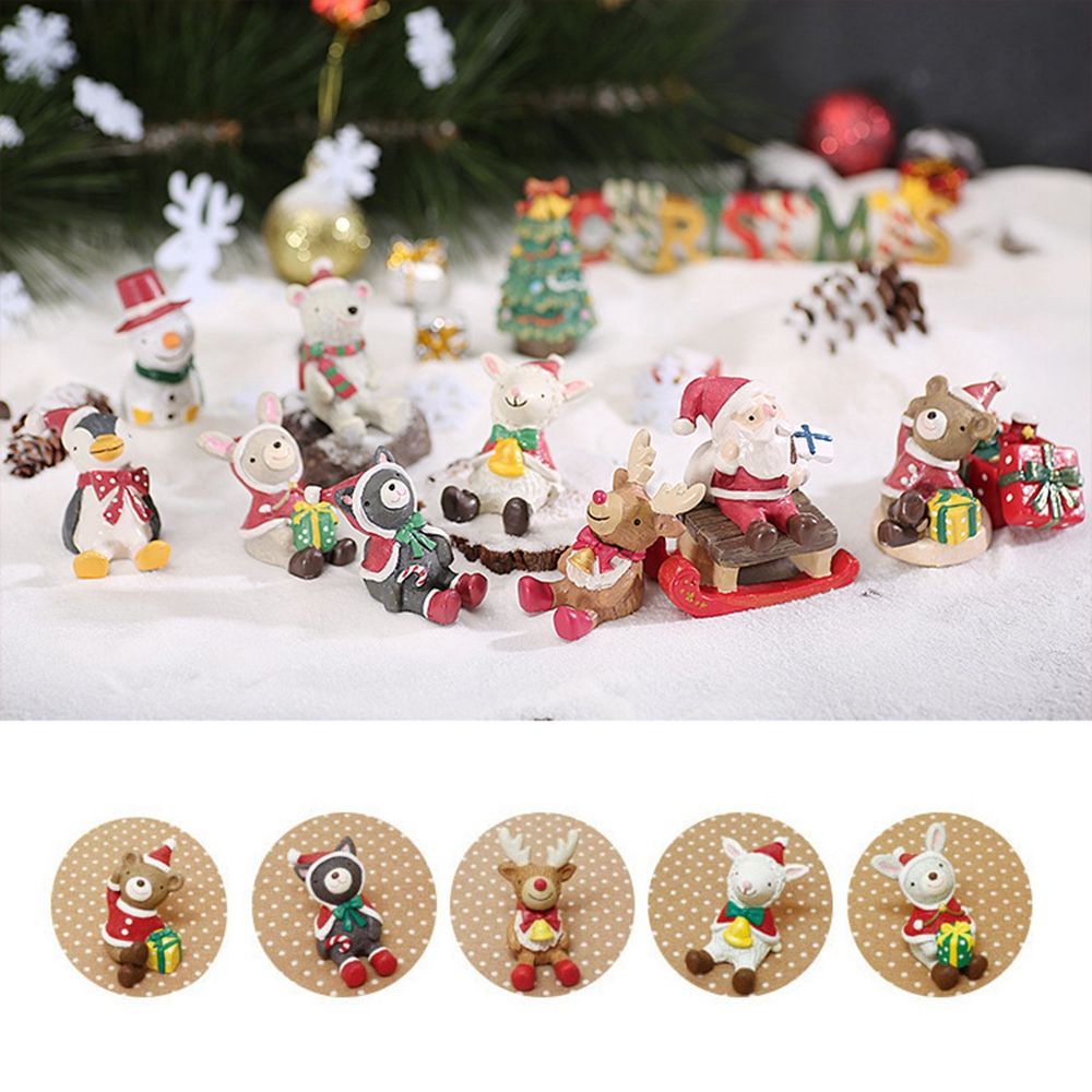 REBUY DIY Christmas Gift Small Statue Micro Landscape Miniature Figurines Animal Model Home Decor Santa Claus Child Toys Terrarium Decoration Resin Crafts Fairy Garden Ornament