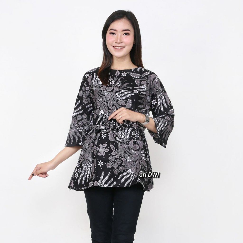 Maura Couple - Sania Ruffle Batik Couple Ori Ndoro Jowi DNT Garansi Termurah Shopee MERAK - BS065-B. Blus manggar abu