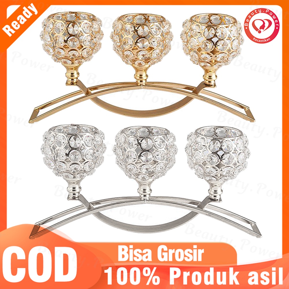 Fashion Holder Tempat Lilin Kristal 3 Lengan Untuk Dekorasi Meja Pernikahan