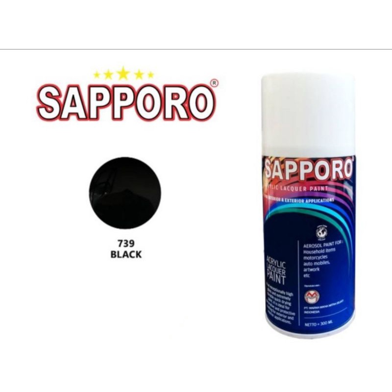 SAPPORO 739 BLACK GLOSS CAT DASAR SEMPROT SPRAY PAINT WARNA HITAM KILAP saporo bukan merk PYLOX DITO