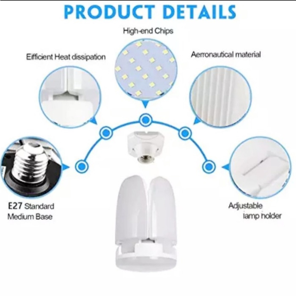 arangunik2021-Lampu 4 Baling Mini Fan Blade Led Light Bulb Lampu Bohlam 28 Watt