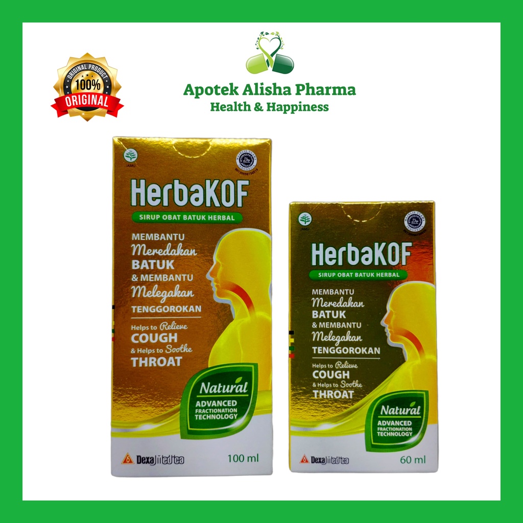 HerbaKof Sirup 60/100ml - HerbaKop Sirup Obat Batuk Herbal Melegakan Tenggorokan/ HerbaKof Natural