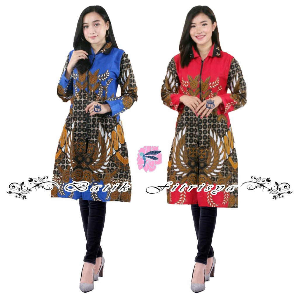 TUNIK DRESS BATIK WANITA JUMBO MOTIF BURUNG CENDRAWASIH KOTAK MERAH BIRU MODEL TERBARU & TERLARIS