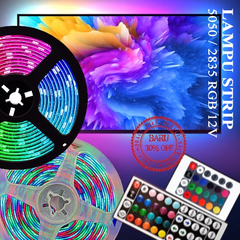 LAMPU LED STRIP 12V 2835 RGB 5 METER / 12V 5050 RGB 10 METER WARNA WARNI FREE ADAPTOR DAN REMOTE