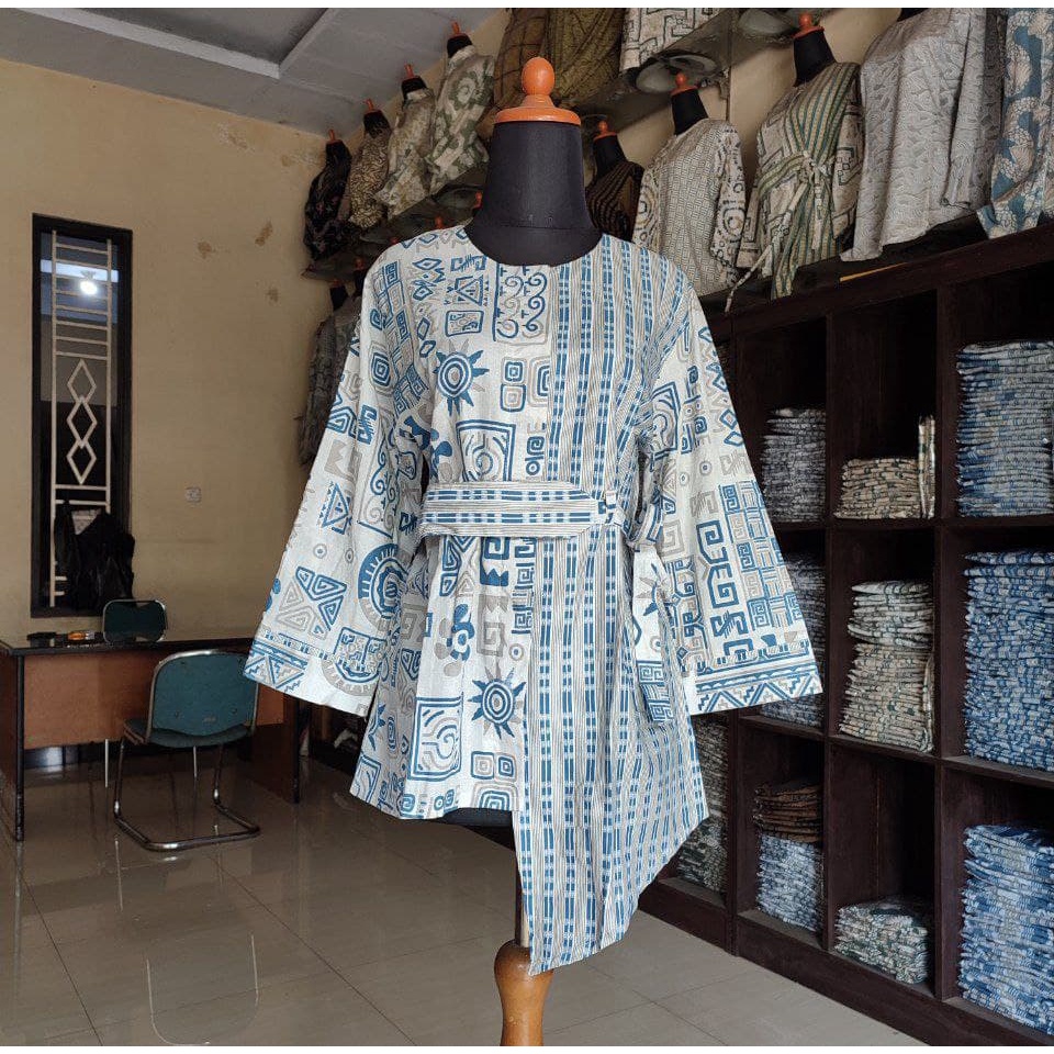 tey-17 Batik wanita ASJ SA HRB026 Kenongo Kemeja Tosca Pendek-Mentari