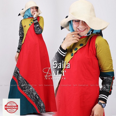 Maxi Dress Muslimah Patchwork Modern Kancing Saila Dress by Saltexecutive