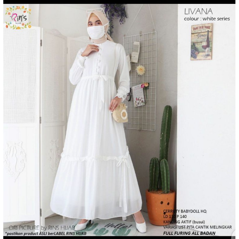 Free masker gamis polos ceruti list pita maxy busui longdress gamis polos Livana Ori by Rins