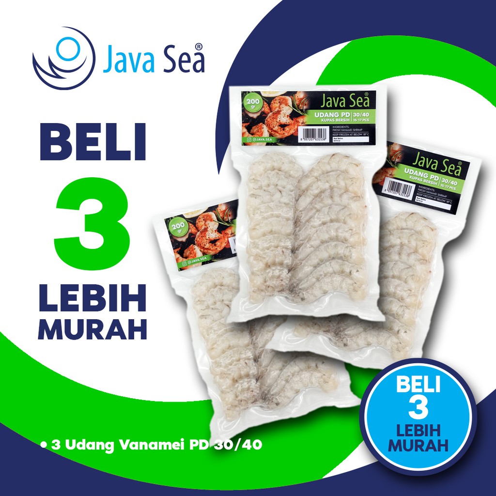 

BELI 3 LEBIH MURAH - JAVA SEA Udang Vanamei Beku Kupas Bersih PD 30/40