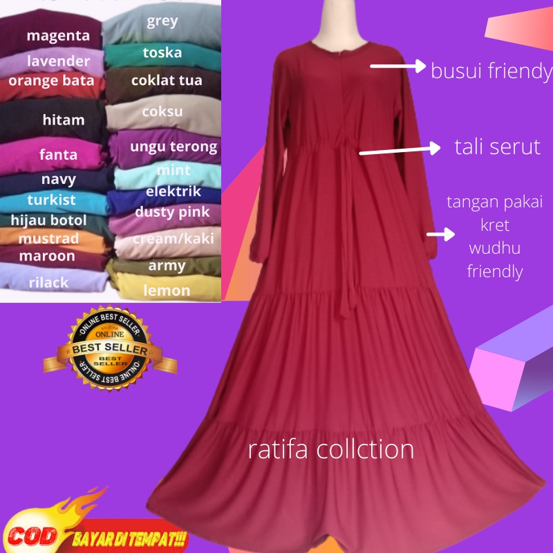 Gamis Jersey umpak Susun 3 rempel susun gamis muslimah terbaru||ratifa collection