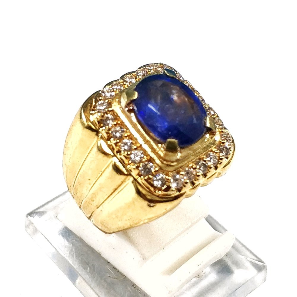 CINCIN BATU AKIK PERMATA NATURAL BLUE SHAPPIRE CORUNDUM RING ALPAKA