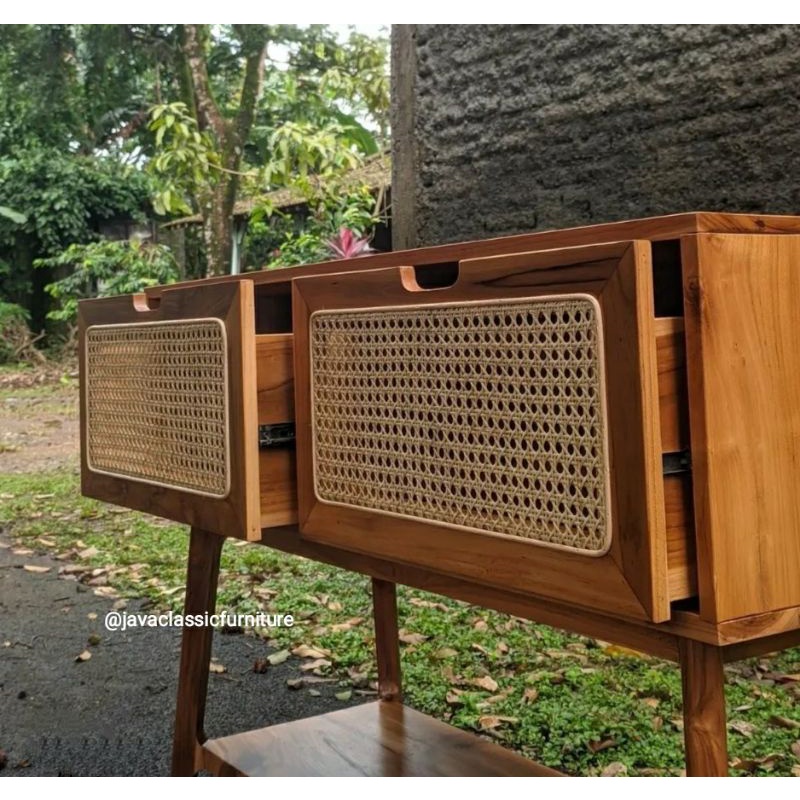 BUFET TV ROTAN RETRO MINIMALIS VINTAGE KAYU JATI GRADE A CABINET SCANDINAVIA PAJANGAN DRAWER FINISHING NATURAL JEPARA-3