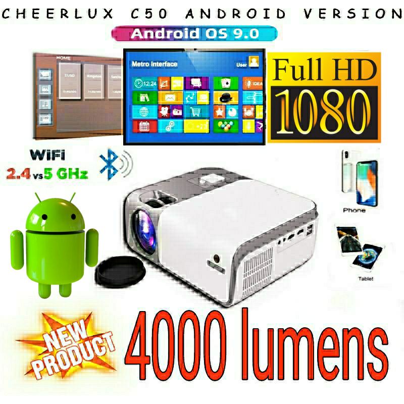 Cheerlux C50 Android WiFi Proyektor 4000 Lumens