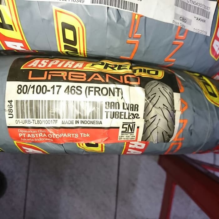 vb34sd Aspira Premio Urbano 80 100 ring 17 ban depan tubeless motor mega pro verza cb150r tiger