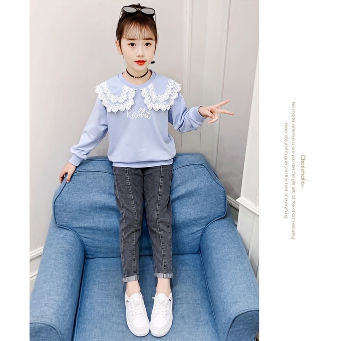 CHUBBI 69 Setelan Set Anak Besar Perempuan Kaos Rabbit + Jeans