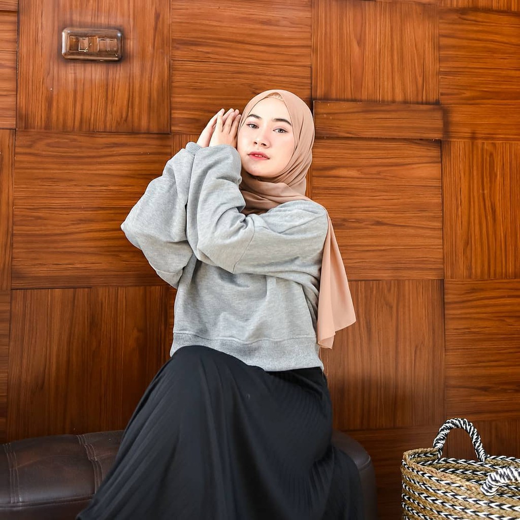 Sweater Crop Polos Oversize | Pakaian Wanita | Bahan Fleece |  One Size