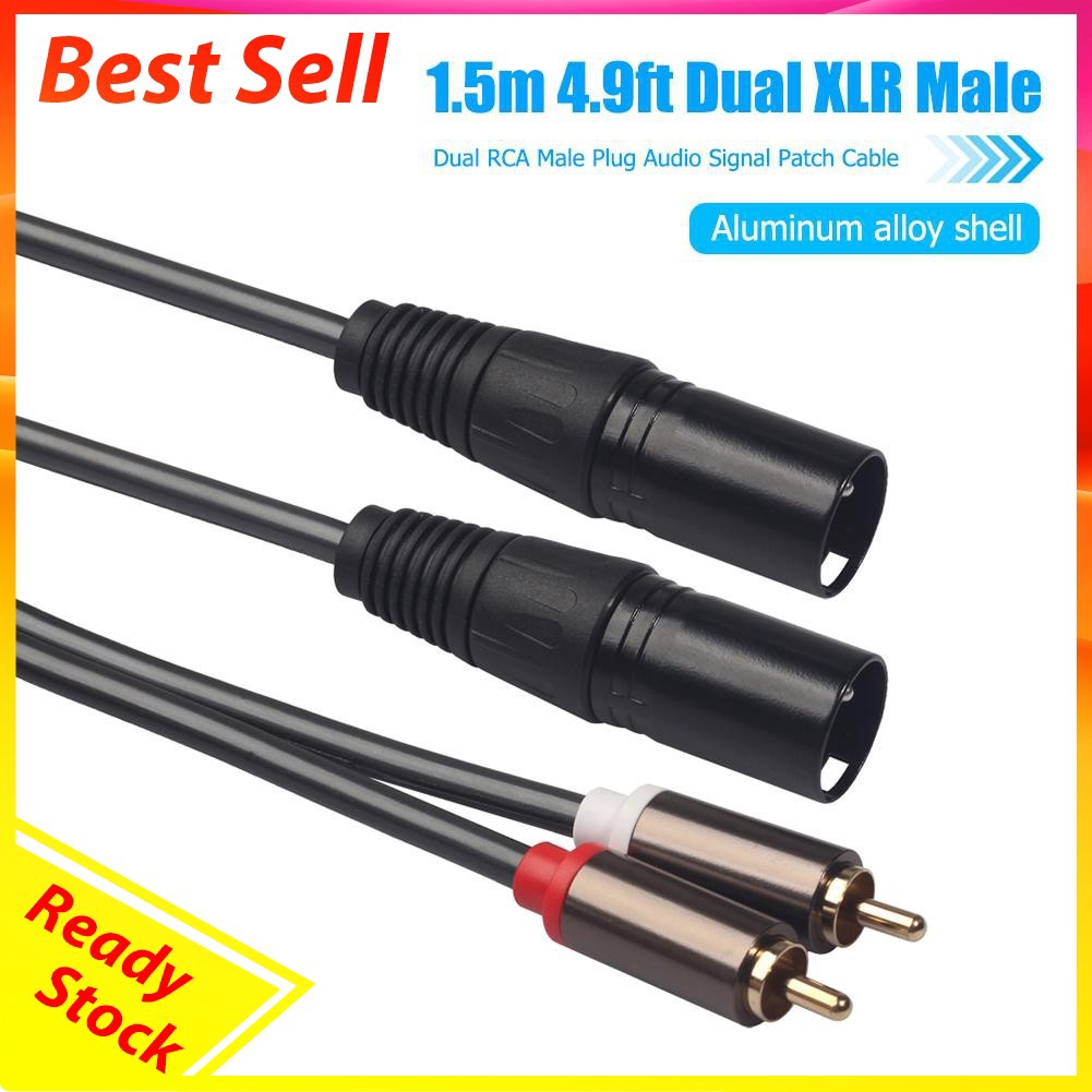 1.5m Dual RCA Male to Dual XLR Male Cable 2XLR to 2RCA Plug StereoCopper Conductor Gold Plated RCA