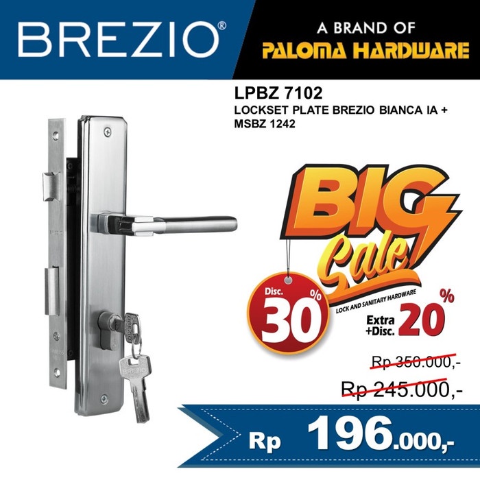 Brezio Kunci Pintu Set Handle Pintu Set LockSet Plate Bianca LPBZ 7102