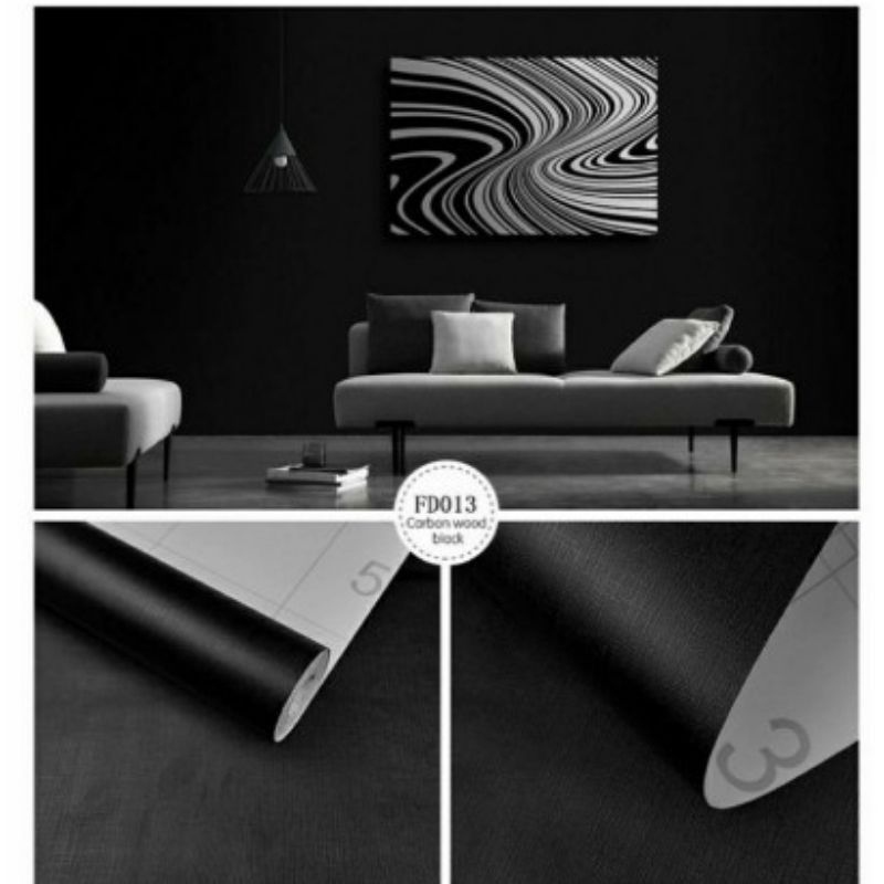 Wallpaper dinding hitam polos UK 10 meter x 45 cm