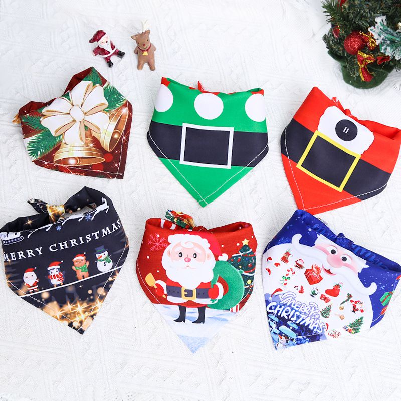 【100% Cotton 】Christmas Dog Bandana Reversible Triangle Bibs Scarf Cat Large Pets Accessories