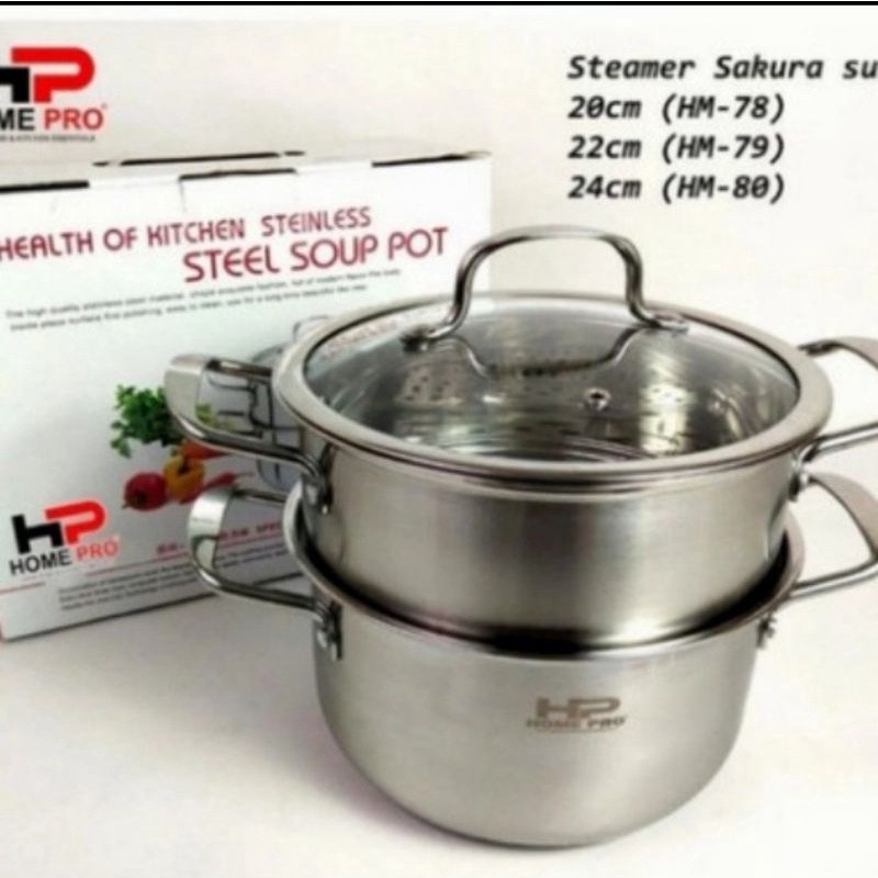 home pro steamer 20cm panci kukus dandang panca guna stainless steel