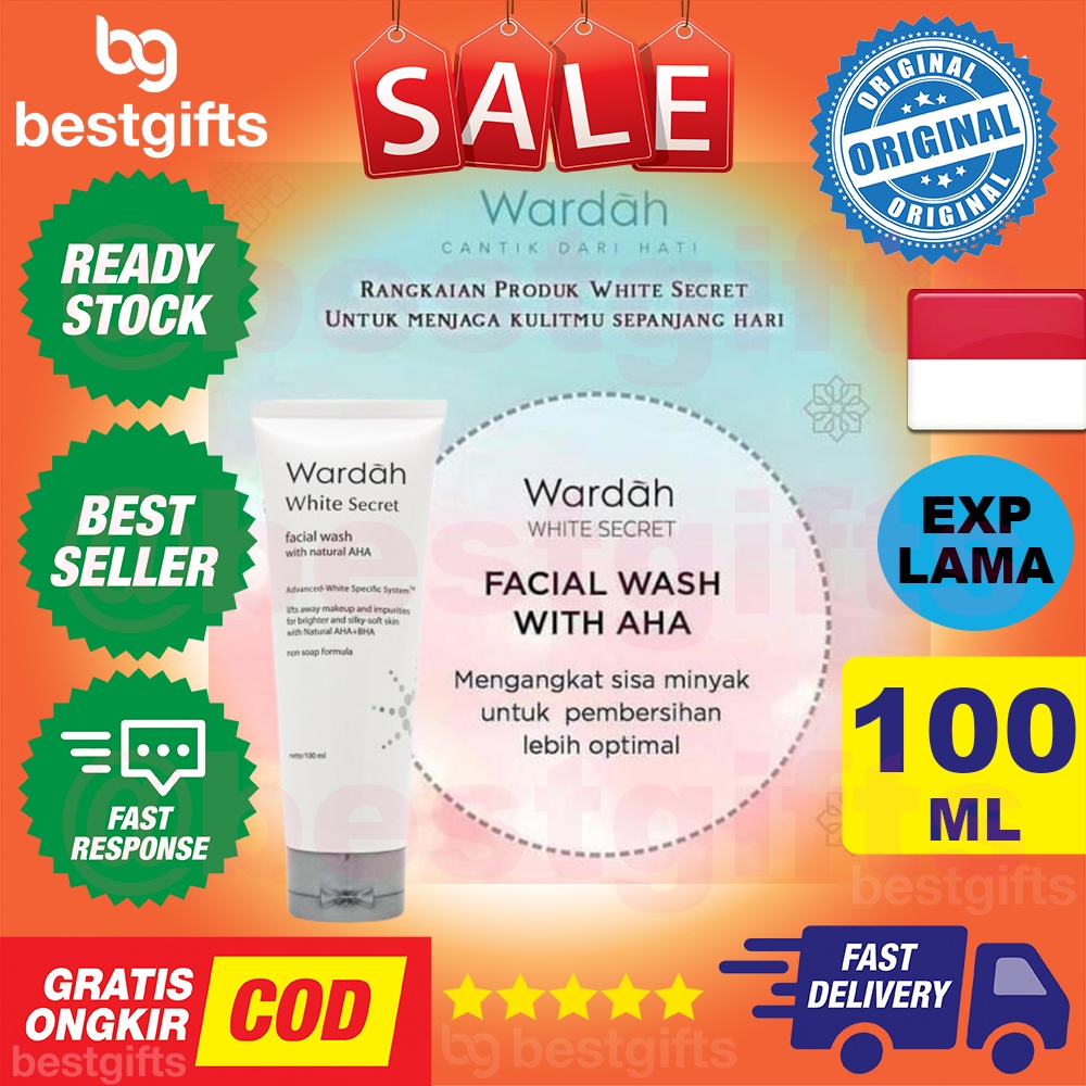 WARDAH WHITE SECRET FACIAL WASH WITH NATURAL AHA MENCERAHKAN MUKA MENGANGKAT SEL MATI WAJAH 100 ML