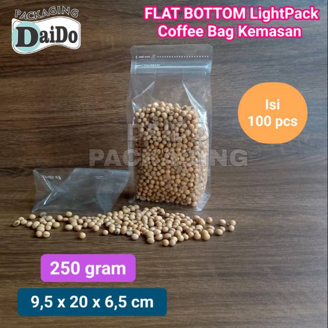 Flat Bottom Bening 250gram Fb Kpack Kemasan Kopi <br />isi100pcs