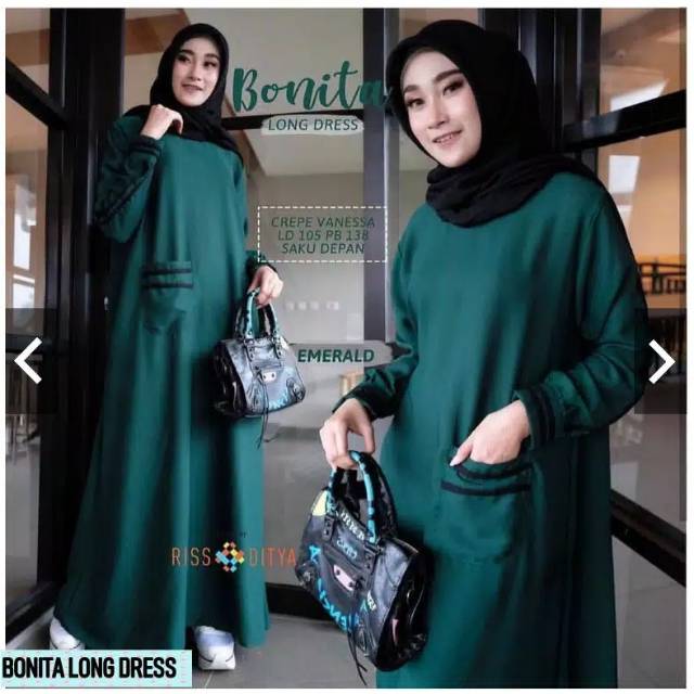 Bonita Long Dress | Gamis syari | Pakaian Muslim | Baju Gamis | busana muslim | Pakaian wanita